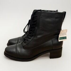 NEW David Tate Women's 8.5 Explorer Ankle Leather Lace Up Zip Up Boots Black